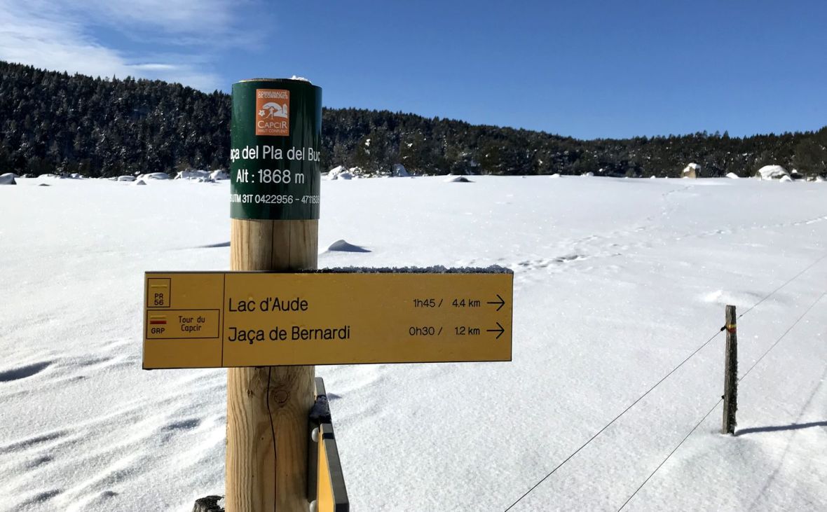 Boucle rando raquette Lac d'Aude depuis les Angles hivernale