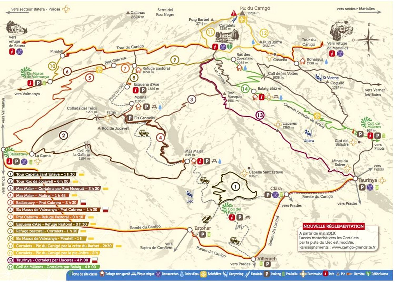 carte piste ouverte cortalets canigou esquena ase llec