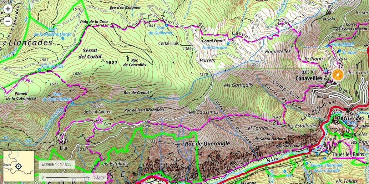 trace sentier bains chauds olette