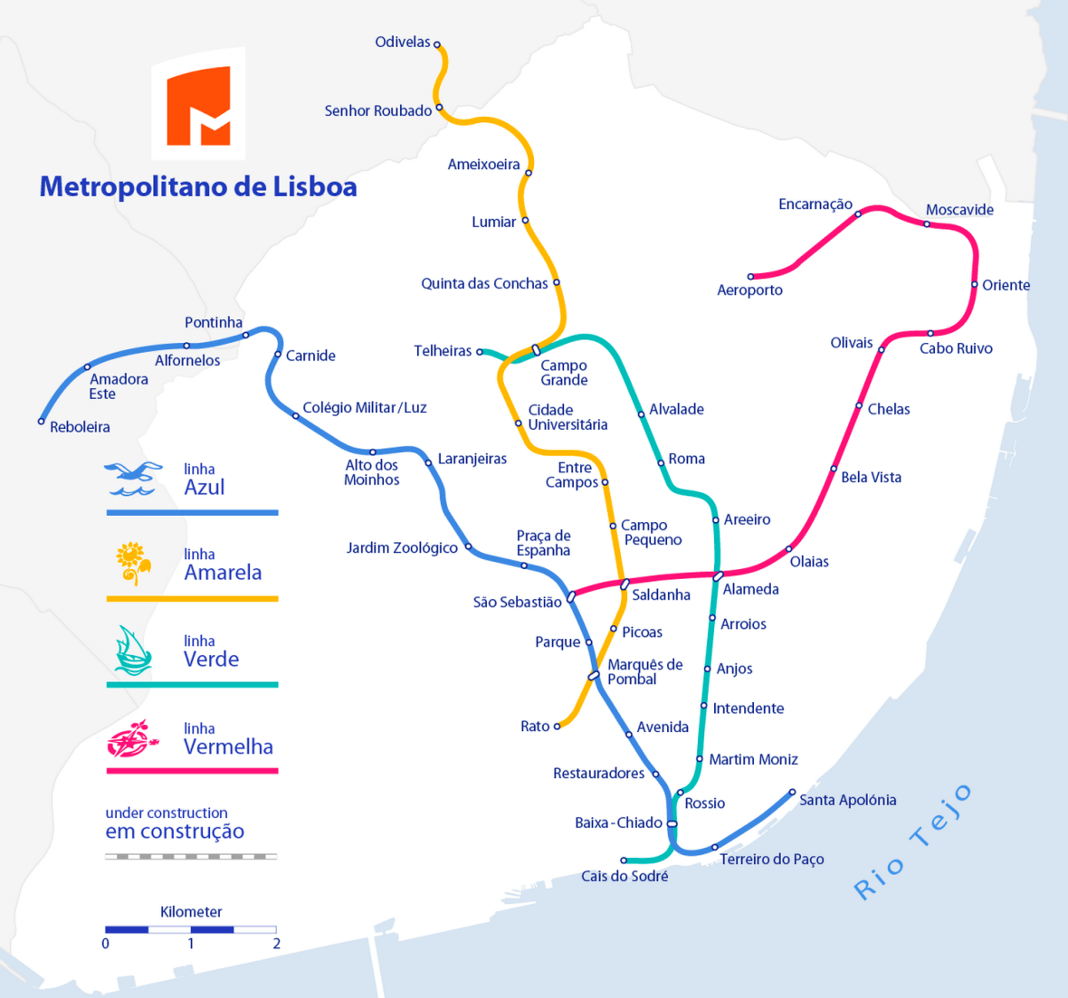 Plan de métro de la ville de Lisbonne