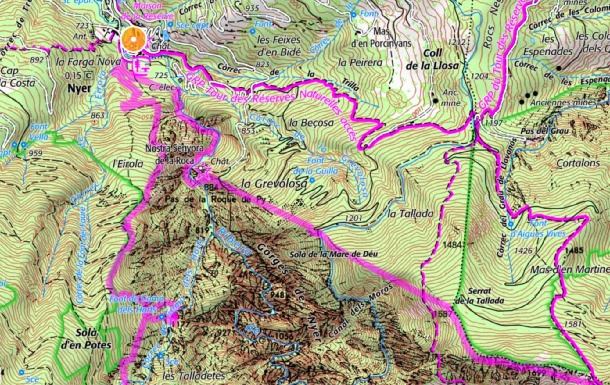 Carte de la balade aux gorges de Nyer topo guide