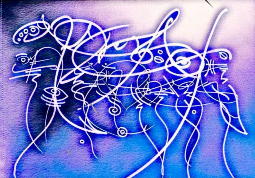 Abstraction Lyrique - action painting Nuno de Matos asemic art calligraffiti deepart print