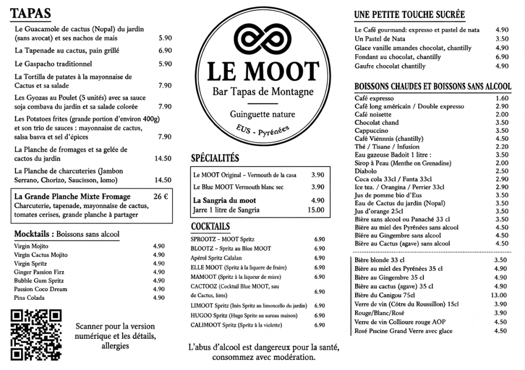 la carte menu prix moot eus bar tapas